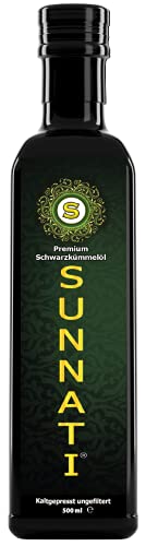 Sunnati® Schwarzkümmelöl Ungefiltert, Kaltgepresst, Mühlenfrisch, 100% rein aus Nigella Sativa 500ml von Sunnati