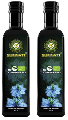 Sunnati® BIO Schwarzkümmelöl Ungefiltert kaltgepresst 100% rein 500ml (2x250ml) von Sunnati