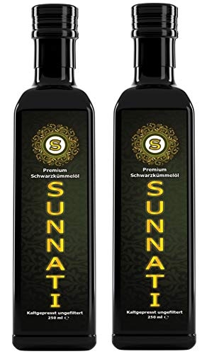 Sunnati® Schwarzkümmelöl Ungefiltert, 100% rein & kaltgepresst 500ml (2x250ml) von Sunnati