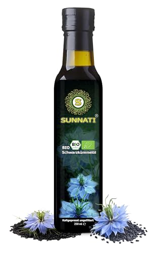 Sunnati® BIO Schwarzkümmelöl Ungefiltert kaltgepresst 100% rein 250ml von Sunnati