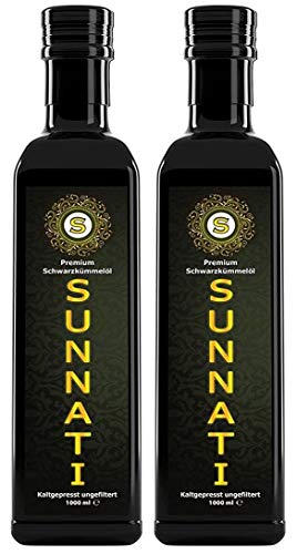 Sunnati Schwarzkümmelöl Ungefiltert 2x1000ml, frisch kaltgepresst, hoher Thymochinon Gehalt von Sunnati