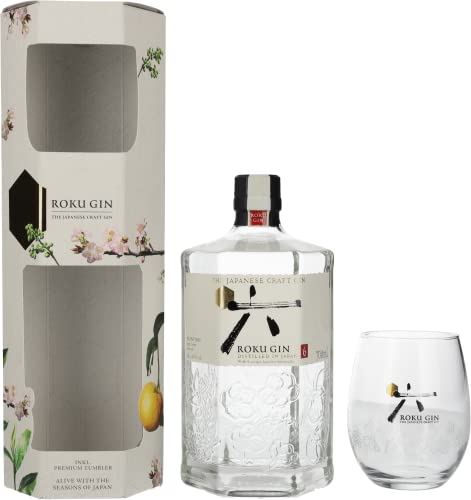 Roku Gin + Tumbler Glas| 6 japanische Botanicals | meisterhaft destilliert in Japan | für einen perfekt ausbalancierten Geschmack | 43% Vol | 700ml Einzelflasche + Tumbler Glas von Suntory