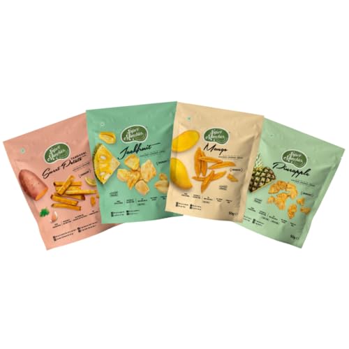 Super Munchies Discovery Box (Mango, Ananas, Jackfruit, Tandoori Sweet Potato) knusprige Chips. Vakuumgekochte Chips vegan, ohne Zuckerzusatz, Glutenfrei von Super Munchies