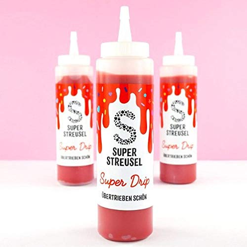 Super Drip Rot Kuchenglasur Cake Melts Schokolade 300g | Drip Cake Glasur für Kuchen Kekse Plätzchen Eis Muffin Torten uvm. | Cake Drip Flasche | Icing Dekoration (Rot) von Super Streusel