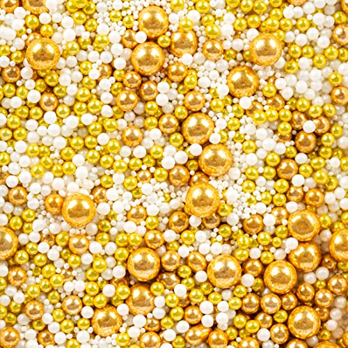 Super Streusel GoldFlimmer Glitzer Zuckerdekor Kugel Mix | Streusel Weihnachten essbar | Tortendeko Weihnachten für Keks, Kuchen uvm. | Gold Essbar für Torten | Tortendekoration Weihnachten (90g) von Super Streusel