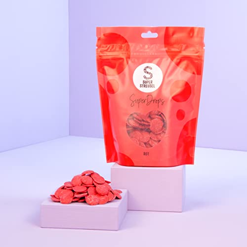 SuperDrops Rot 300g | Cake Melts Deko Melts Candy Melts Cake Drip Cake Glasur Kuvertüre Kuchenglasur | Deco Melt Kuchen Fondant Icing Kuchenglasur Rot Lebensmittelfarbe Glaze von Super Streusel