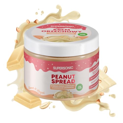 Supersonic food Erdnussbutter Keto Protein Creme 250g - Brotaufstrich, Zuckerfrei, Low-Carb, Weiße Schokolade Crunchy Peanut Butter Ideal für Fitness - Vegan Protein Cream Erdnussbutter Ohne Zucker von Supersonic