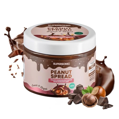 SUPERSONIC Protein-Erdnusscreme 500g Haselnuss - Keto Snack - Vegan Protein Cream - Erdnussbutter Ohne Zucker - Peanut Butter - Nussmus Ohne Zucker - Brotaufstrich Süß von Supersonic