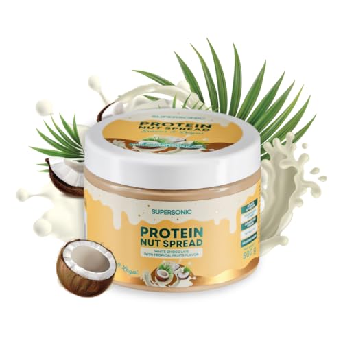 SUPERSONIC Protein-Erdnusscreme 500g Weiße Schokolade mit Tropical Fruit - Keto Snack - Vegan Protein Cream - Erdnussbutter Ohne Zucker - Peanut Butter - Nussmus Ohne Zucker - Brotaufstrich Süß von Supersonic