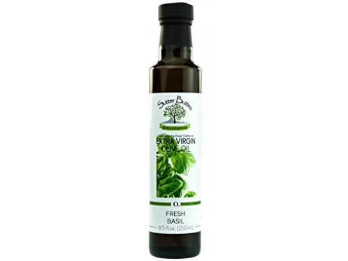 Sutter Buttes Extra Virgin Olivenöl - Frisches Basilikum angereichert (250 ml Flasche) Handgefertigt, Artisan Gourmet EVOO kaltgepresst und aromatisiert mit Premium frischen Basilikum-Kräutern, ungefiltertes, unraffiniertes Olivenöl von Sutter Buttes