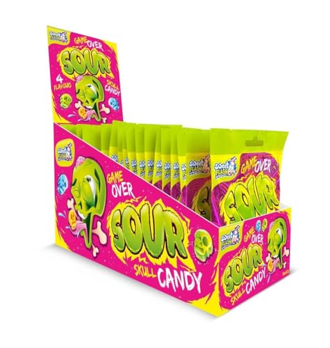 Game Over Skull Candy Saure Bonbons Totenkopf – Saure Fruchtbonbons mit Totenkopf-Design – Erhältlich im 1er-, 5er- oder 18er-Pack (18) von Sweet Flash