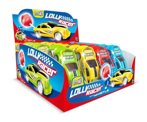 Lolly Racer 24er Display – Klapp-Auto mit Lollipop & Pfeife – Süßigkeiten-Spielzeug Großpackung für Partys, Events oder Gewerbe – 24 Stück im Set von Sweet Flash