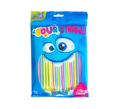 Saure Schleckpulverstangen 45 Stück – Sour Straws mit saurem Pulver – Fruchtige Schleckstangen für Partys, Kindergeburtstage oder als Mitgebsel von Sweet Flash