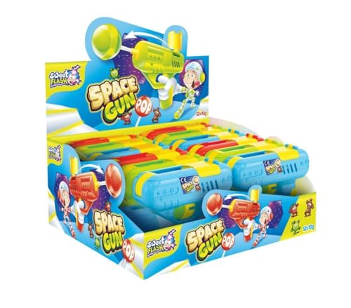 Space Gun Pop Display 12 Stück – Lutscher mit Licht und Sound – Wiederbefüllbare Fruchtlutscher – Süßigkeiten mit Spielzeug – Perfekt für Kindergeburtstage, Mitgebsel & Partys – von Sweet Flash