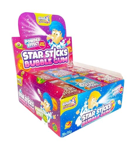 Star Sticks Bubble Gum 18er Display – Kaugummi-Stangen mit Rauch-Effekt – Fruchtige Kaugummis für Kindergeburtstage, Partys oder als Mitgebsel von Sweet Flash