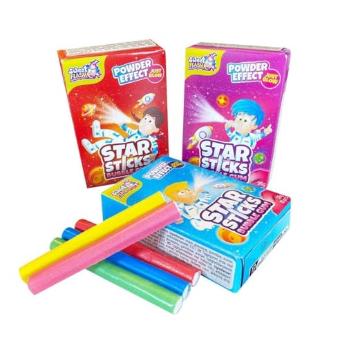 Star Sticks Bubble Gum 3er Pack – Kaugummi-Stangen mit Rauch-Effekt – Fruchtige Kaugummis für Kindergeburtstage, Partys oder als Mitgebsel von Sweet Flash