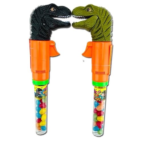 T-Rex World 2er Pack – Dinosaurier Jelly Beans Spender mit Soundeffekt – Interaktives Süßigkeiten-Spielzeug für Kindergeburtstage, Partys oder Mitgebsel – 20g pro Dino von Sweet Flash