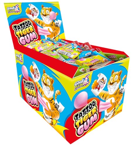 Tiger Tattoo Gum – 200 Stück Kaugummi mit Tattoo-Aufklebern für Kinder – Fruchtige Süßigkeit & Sammelspaß für Geburtstage, Partys oder Mitgebsel von Sweet Flash