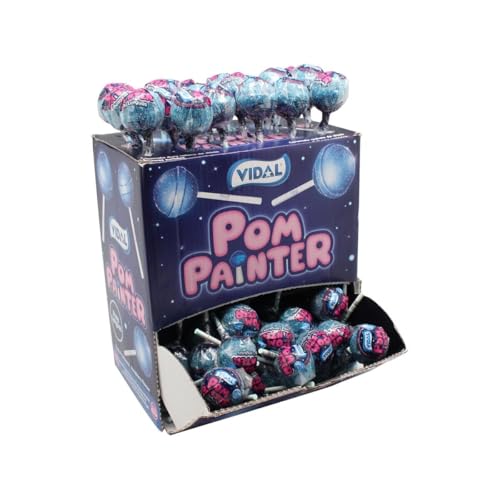 Vidal Pom Painter Zungenfärber Lolly – Glitzernde Lutscher mit Himbeergeschmack – Blau färbender Zungen-Lolly, galaktischer Glitzer-Effekt (10) von Sweet Flash