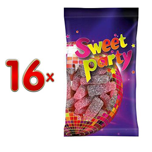 Sweet Party Fles Cola Cherry zuur 16 x 100g Beutel (saure Fruchtgummi-Kirschcola Flaschen) von Sweet Party