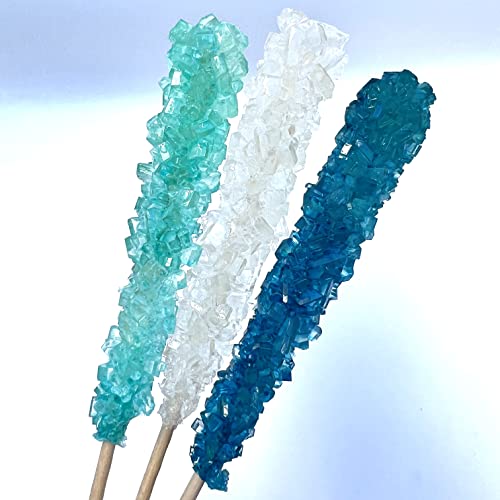 Classic Rock Candy Sticks, Sugar Rock Crystals on Swizzle Stick Einzeln verpackt (Frozen Ice (Blau, Weiß & Hellblau), 12 Stück von SweetGlob