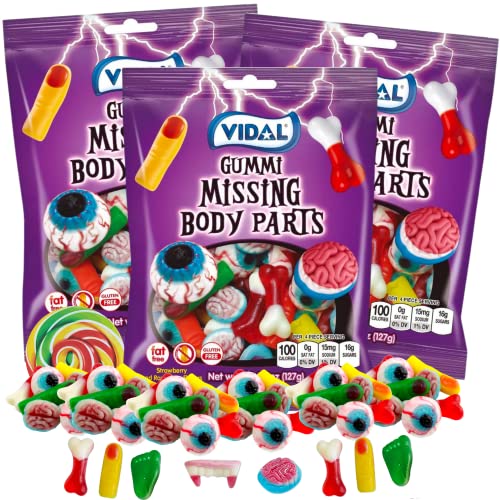 Spooky Gummy Body Parts, einzeln verpackte Süßigkeiten, Freaky Halloween Candy, 3 Stück, 127.6 g von Sweetzo