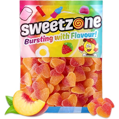 Sweetzone Sprudelige Pfirsichherzen 1 kg kohlensäurehaltige Süßigkeiten, Retro-Bonbons, amerikanische Süßigkeiten, Halal-Bonbons, Großpackung, Gummibonbons, Süßigkeiten für Kinder, Süßigkeiten, von Sweetzone