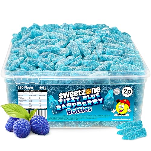 Sweetzone Süßigkeitenbehälter gefüllt mit kohlensäureblauen Himbeerbonbons | 805 g | Beeren-Halal-Bonbons für die ganze Familie | Filmabend von Sweetzone