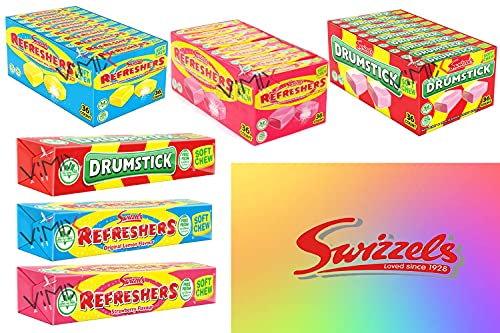 SWIZZELS Refreshers Original Zitrone, Erdbeergeschmack & Trommelstäbchen, wählen Sie Ihren Lieblingsgeschmack und jede Menge von Swizzels