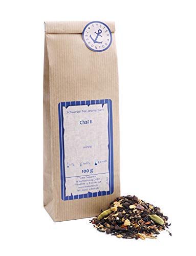 Schwarzer Tee lose Masala Chai Tee Gewürztee indische Gewürzmischung für Chai Latte Ingwer, Nelken, Pfeffer, Zimt, Kardamom, Anis, Kardamom, Chilischoten, Vanille Schwarztee 100g von Sylter Teekontor