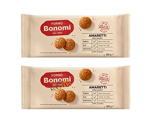 Amaretti Biscuits | Forno Bonomi Amaretti Kekse 2 x 200 g Mandelgeschmack | Traditioneller authentischer italienischer Keks – knusprig von Sync'T