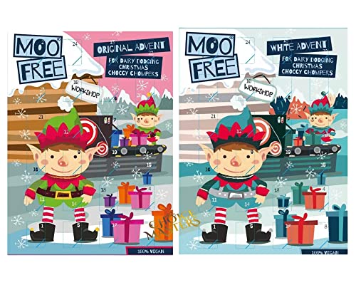 Moo Free Alternative zu Milch Glutenfrei und Vegan Ultimate Christmas Advent Schokolade Geschenk Milch Schokolade Advent und Weiße Schokolade Advent von Sync'T