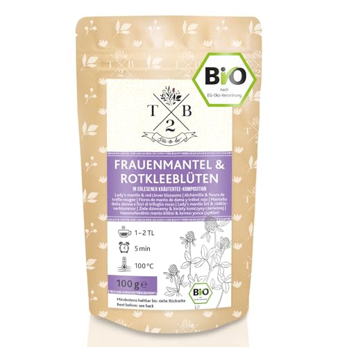 Frauenmantel Rotkleeblüten Kräuterteemischung in Bio-Qualität, 100g (ca. 40 Tassen) von T2B