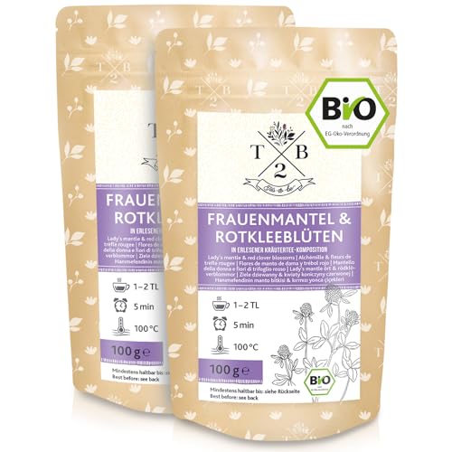 Frauenmantel und Rotkleeblüten in erlesener Kräuterteemischung in Bio-Qualität, 200g im 2er Set von T2B