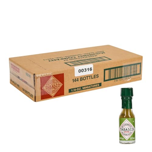 TABASCO® Green 144 MINI's - Exklusive Kollektion von 1/8 Unzen Miniflaschen, Authentischer und scharfer Geschmack, Ideal für unterwegs und in der Gastronomie, 144 Stück - 3.7ML (Jalapeno) von TABASCO