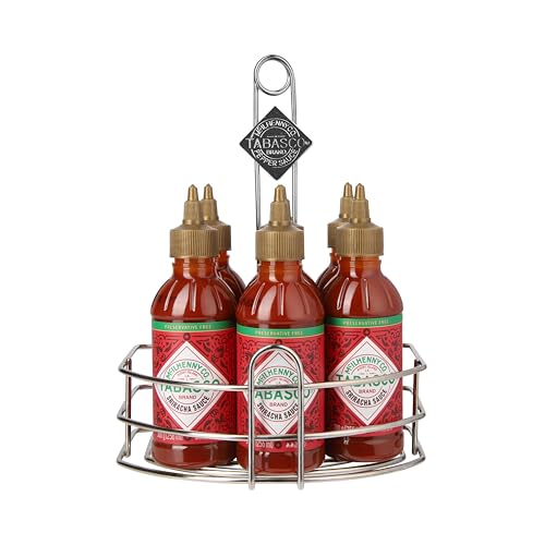 TABASCO Sriracha Caddy 6 – Scharfe Soßen Set mit 6 Squeeze-Flaschen (265 ml) - Sriracha Tabasco Set hot Sauce in praktischer und stilvoller Halterung. von TABASCO