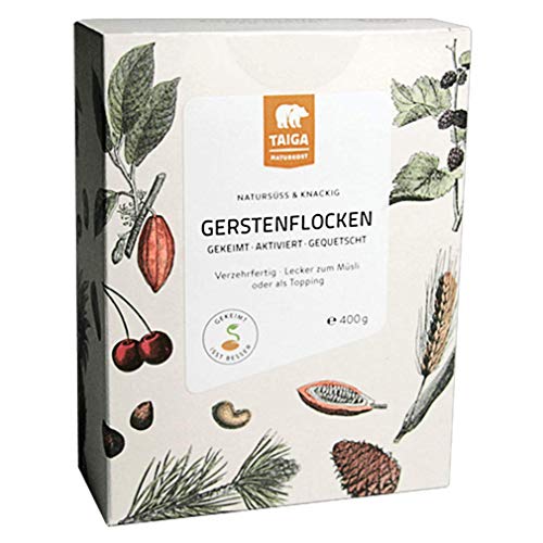 TAIGA Naturkost - Premium Bio Gerstenflocken, angekeimt & roh, 400 g – Nussiger Geschmack, reich an Ballaststoffen und Vitaminen, vielseitig verwendbar von TAIGA NATURKOST