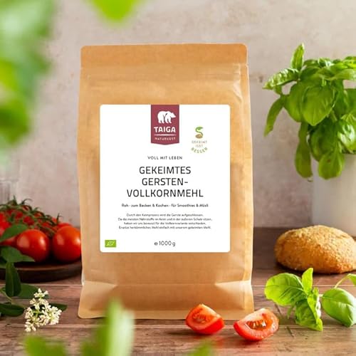 TAIGA Naturkost - Premium Bio Gerstenmehl, gekeimt & roh, 1000 g – Nussiger Geschmack, reich an Ballaststoffen und Vitaminen, vielseitig verwendbar von TAIGA NATURKOST