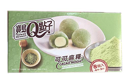 · CANDYBOX · Cacao Mochi Matcha Mochi-Kuchen nach Japanischer Art - Asiatische Süßigkeiten - Süße Reisbällchen mit Matcha-Geschmack und Sahnefüllung - 80 g von TAIWAN MOCHI