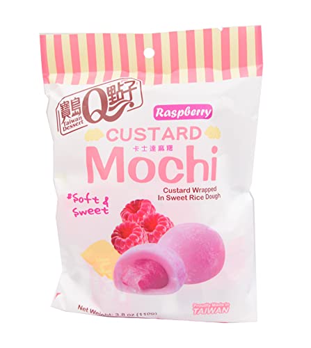 · CANDYBOX · Pudding-Mochi-Himbeer-Mochi-Kuchen nach Japanischer Art – Asiatische Süßigkeiten – Reisbällchen mit Cremiger Himbeerfüllung – einzeln verpackt – 110 g von TAIWAN MOCHI