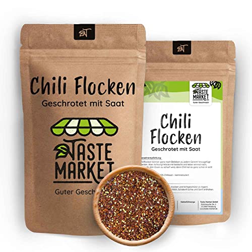 10 kg Chili Flocken mit Kernen | Chilli Chilischoten Chili Chilikerne | scharf geschrotet von TASTE MARKET Guter Geschmack