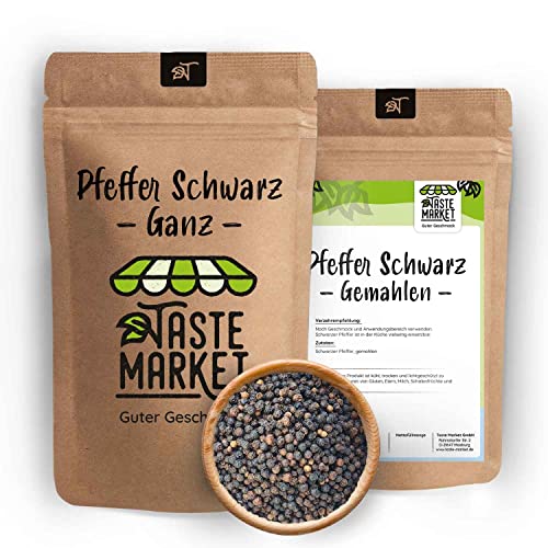 10 x 1 kg Pfeffer ganz schwarz | Ganze Pfefferkörner | Black Pepper | Schwarzer Pfeffer ganz | Pfeffermühlen geeignet 5 kg von TASTE MARKET Guter Geschmack