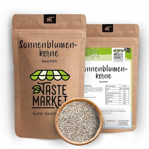 10 x 1 kg Sonnenblumenkerne – geschält – unbehandelt – zum Essen, Kochen & Backen –Taste Market von TASTE MARKET Guter Geschmack