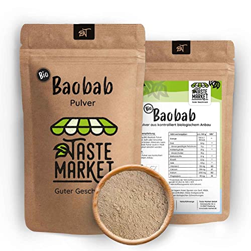 2x100 g BIO Baobab Pulver | 100% reines Baobabpulver ohne Zusätze | Affenbrotbaum Frucht | Fruchtpulver für Smoothies, Shakes & Müsli von TASTE MARKET Guter Geschmack