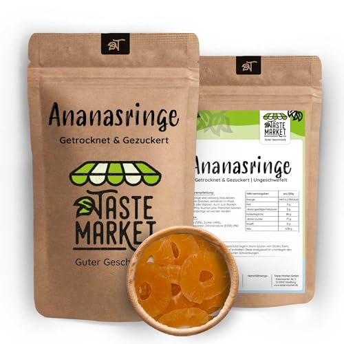 5 kg Ananasringe getrocknet & ungeschwefelt | aus frischer Ananas | ideal als Snack | fruchtig süß | Taste Market von TASTE MARKET Guter Geschmack