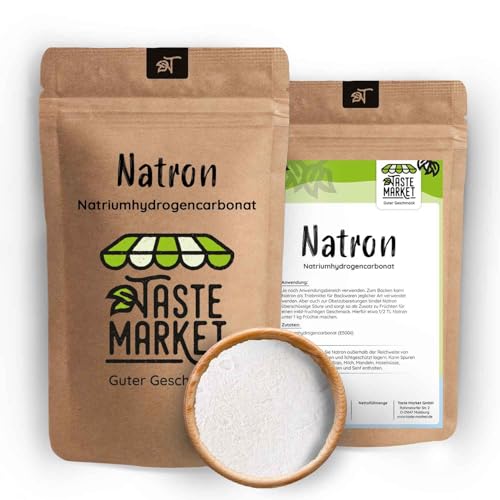 Natron Pulver 1 kg in Lebensmittelqualität | Natriumhydrogencarbonat E500 | Hausmittel zum Backen und Putzen | Backpulver | Backsoda von TASTE MARKET Guter Geschmack