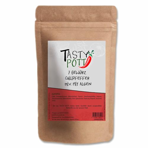 Tasty Pott 7 Gewürz Chilipfeffer Mix mit Algen 1000g Beutel | Kochen & Braten | Würzen & Marinieren | Genuss Geschmack | Pfeffer Ingwer Nori Algen Alge | Vorteilspackung Vorratsbeutel von TASTY POTT