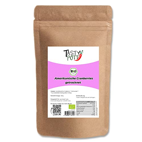 Tasty Pott Amerikanische Bio Cranberries, getrocknet I getrocknete Beeren I Trockenfrüchte I Obst I Müslibowl I Porridge I Fruchtsnack I Im Beutel 1000g (2x1000g) von TASTY POTT