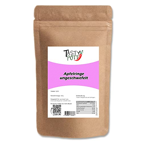 Tasty Pott Apfelringe getrocknet, ungeschwefelt I Trockenfrüchte I Apple I Apfel getrocknet I Trockenobst I Vegan I Im Beutel 1000g (2x1000g) von TASTY POTT