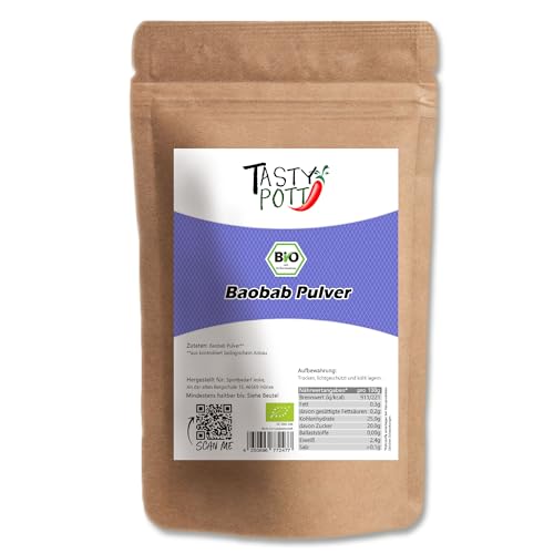 Tasty Pott Bio Baobab Pulver I Für Smoothies Säfte und Shakes I Frucht des Affenbrotbaums gemahlen I Vegane Ernährung I Superfoods I Baobabfrucht I Im Beutel 1000g (2x1000g) von TASTY POTT